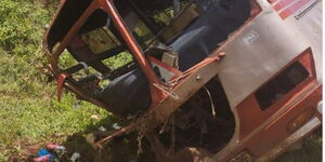 A Bus overturned on Nithi Bridge heading to Nairobi from Maua on Sunday April 7