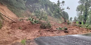 A section of the Meru - Mikinduri - Maua road that was blocked by a landslide on November 3, 2023. 