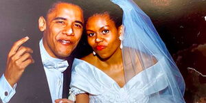 Former US President Barack Obama with his wife Michelle on during their wedding