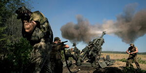 Military officers in a formation at a battle.