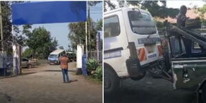 A hospital ambulance being towed away by auctioneers 
