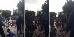 A photo collage of a mob attacking two robbers along Lenana Road in Kilimani area of Nairobi on November 3, 2023. 