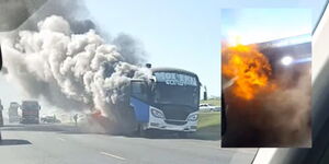 Screengrabs of videos showing the bus on fire, Saturday, December 7.