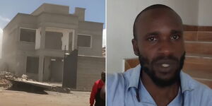 A photo collage of Shem Mokua and his house that was demolished in Athi River in the Portland Cement Land eviction on October 13, 2023.