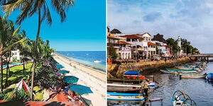 Mombasa and Lamu beaches along Kenya's coastline.