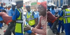 A man wrestling police officer in Mombasa on June 15 during an arrest.