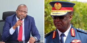 Collage image of CS Moses Kuria and the late General Francis Ogolla