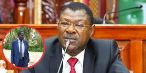 Speaker Moses Wetangula and an insert of late Mwalimu James Mukhwana Wetang'ula.
