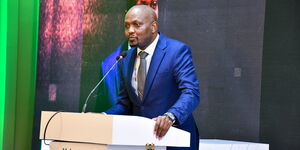 Trade CS Moses Kuria speaking at a conference in Nairobi County on June 14, 2023. 