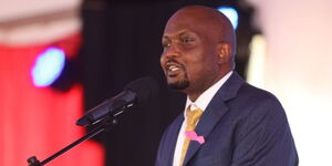 Public Service CS Moses Kuria speaking during a health forum in Kericho County on October 18, 2023. 