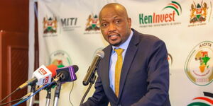 Trade and Investment Cabinet Secretary Moses Kuria speaking during the third Kenya International Investment Conference on Monday, May 22, 2023