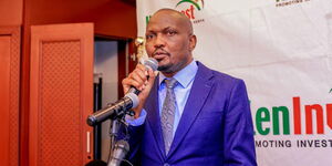 Trade Cabinet Secretary Moses Kuria speaking during a meeting with Saudi Arabia investors on July 12, 2023.