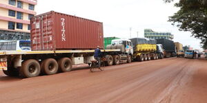 Motorists in Busia County along the Malaba-Uganda border on  June 2020