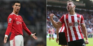 A collage photo of Manchester United player Cristiano Ronaldo (left) and a Sheffield United player (right) 