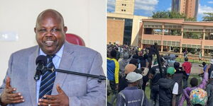 UDA nominated Member of Parliament Jackson Kosgei (left) and youth at Parliament Buildings on June 25, 2024.