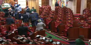 Members of Parliament storm out of Parliament on December 5, 2023. 
