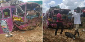 41-seater matatu involved in an accident along the Mombasa Road on Friday, March 15, 2024. 