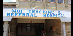 A photo of Moi Teaching and Referral Hospital entrance.