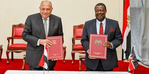 Prime Cabinet Secretary and Cabinet Secretary for Foreign Affairs Musalia Mudavadi and Egypt’s Minister of Foreign Affairs Sameh Shoukry during the 7th session of the Joint Cooperation Commission on March 7, 2024.