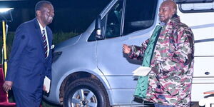 Ugandan President Yoweri Museveni (right), receiving Prime Cabinet Secretary Musalia Mudavadi in Uganda on Thursday, November 20, 2025