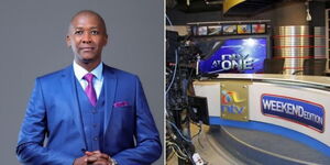 Photo collage of NTV anchor Frederick Muituriri and NTV Studios
