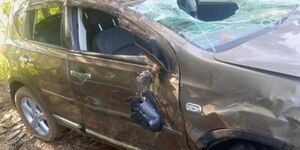 The wreckage of the vehicle in which KBC anchor Gladys Mungai was involved in an accident on January 30, 2021.