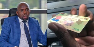 Transport Cabinet Secretary Kipchumba Murkomen at NTSA offices in Nairobi on April 2, 2024 (left) and a sample of the new generation Driving Licences (DLs).