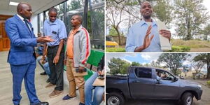 A photo collage of Transport CS Kipchumba Murkomen and Elphas Busisa at NTSA offices on April 3, 2024.