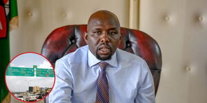 A photo collage of Transport CS Kipchumba Murkomen holds a meeting with leaders from Nyandarua on March 25, 2024.