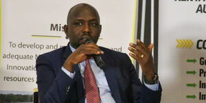 Transport Cabinet Secretary Kipchumba Murkomen speaking at the Climate Change and E-mobility conference in Nairobi on April 18, 2023. 