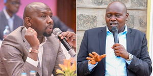 A photo collage of Transport Cabinet Secretary Kipchumba speaking at a Road conference in Nairobi on October 27 (left) and Nandi Senator Samson Cherargei at the home of Chesumei MP Paul Biego on October 20.