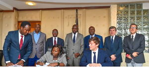 A Photo of CS Murkomen, Witnessing Signing of the Contract in January 2023 at Transcom House 