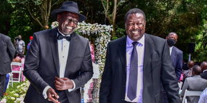 President William Ruto with Prime CS Musalia Mudavadi at June Ruto's wedding in Karen, Nairobi on Thursday, May 27, 2023.