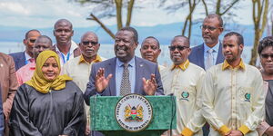 Prime Cabinet Secretary Musalia Mudavadi speaking during the Induction of Board Members of State Corporations in Naivasha on April 12, 2023.