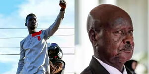 A collage of President Yoweri Museveni 9right) and Opposition Leader Bobi Wine.