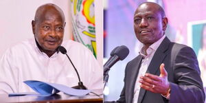 A collage of Presidents Yoweri Museveni of Uganda (left) and Kenya's William Ruto addressing their nations in January 2024 and December 2023 respectively