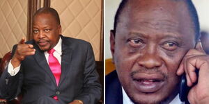 Collage Image of Former Cabinet Secretary, Mutahi Kagwe and Former President Uhuru Kenyatta on call