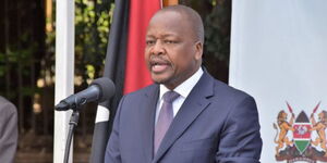 Former Health Cabinet Secretary, Mutahi Kagwe at a previous press briefing