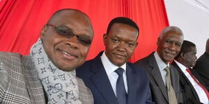 GoKilifi Governor Amason Kingi and Machakos counterpart Alfred Mutua during the funeral service of the late president Mwai Kibaki on Friday, April 29, 2022.