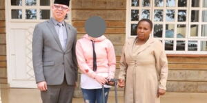 Former Nominated Senator Isaac Mwaura (left) alongside Caroline Mwangi and her mother on Tuesday, September 21.