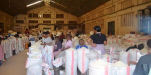 A photo of rice wholesalers at Mwea,  Kirinyaga County.