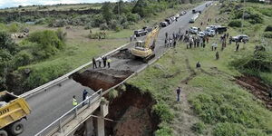 An image showing a huge crack along the Nairobi-Narok highway in 2020. 