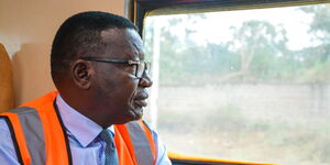Transport CS Davis Chirchir inside a Nairobi Commuter train, Wednesday, October 2.