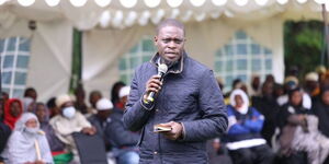 Nairobi Governor Johnson Sakaja addressing Muslim faithful on April 6, 2024.