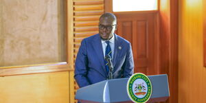 Nairobi Governor Johnson Sakaja during a meeting with police bosses in Nairobi at the Kenya School of Government on March 7, 2024