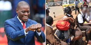 Nairobi Governor Jonson Sakaja and students at a matatu stage in Nairobi.