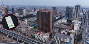 A photo collage of Nairobi CBD with WhatsApp on a phone, September 9, 2025.