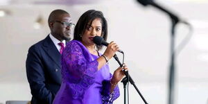 Nairobi Woman Representative Esther Passaris flanked by Governor Johnson Sakaja during the Labour Day celebrations on May 1, 2024