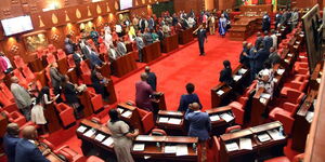 Members of the Nairobi County Assembly at City Hall after attending a Special sitting