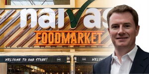 A photo collage of a Naivas Supermarket store and incoming CEO  Andreas von Paleske, October 7, 2025.